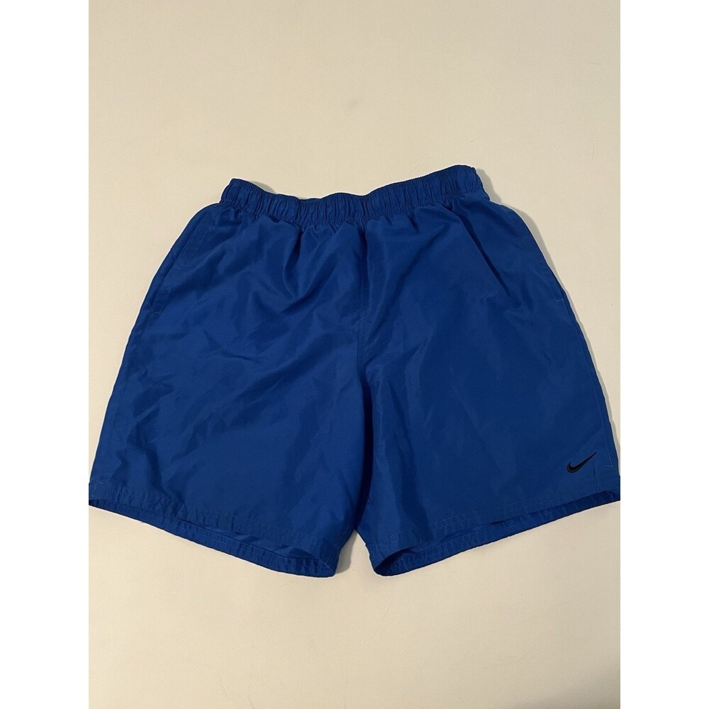 Nike Swim Shorts Royal Blue Nylon Black Swoosh Grey Tag 6” Inseam Medium *READ*